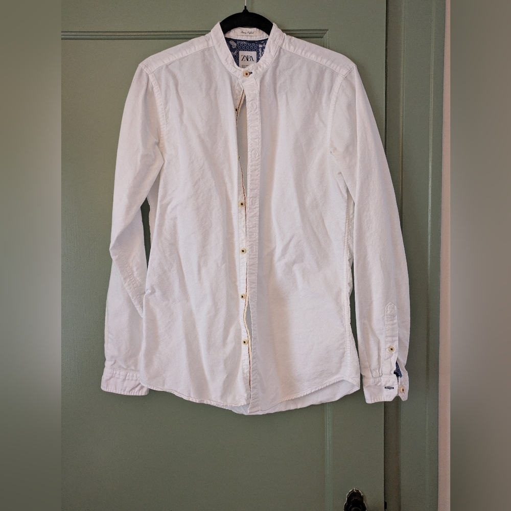 Zara White Band Collar Button-Up Shirt - Women's Size 4